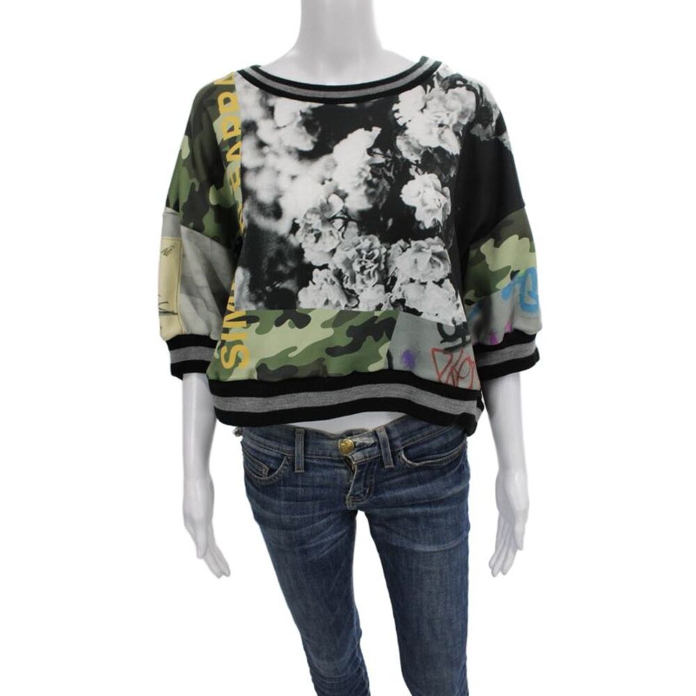 Simeon Farrar Women Multicolor Camouflage Boat Neck Pullover 3/4 Sleeve Size M
